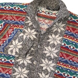 Vintage Liz Claiborne Lizwear Nortic Cardigan Sweater Womens Medium Fair-Isle